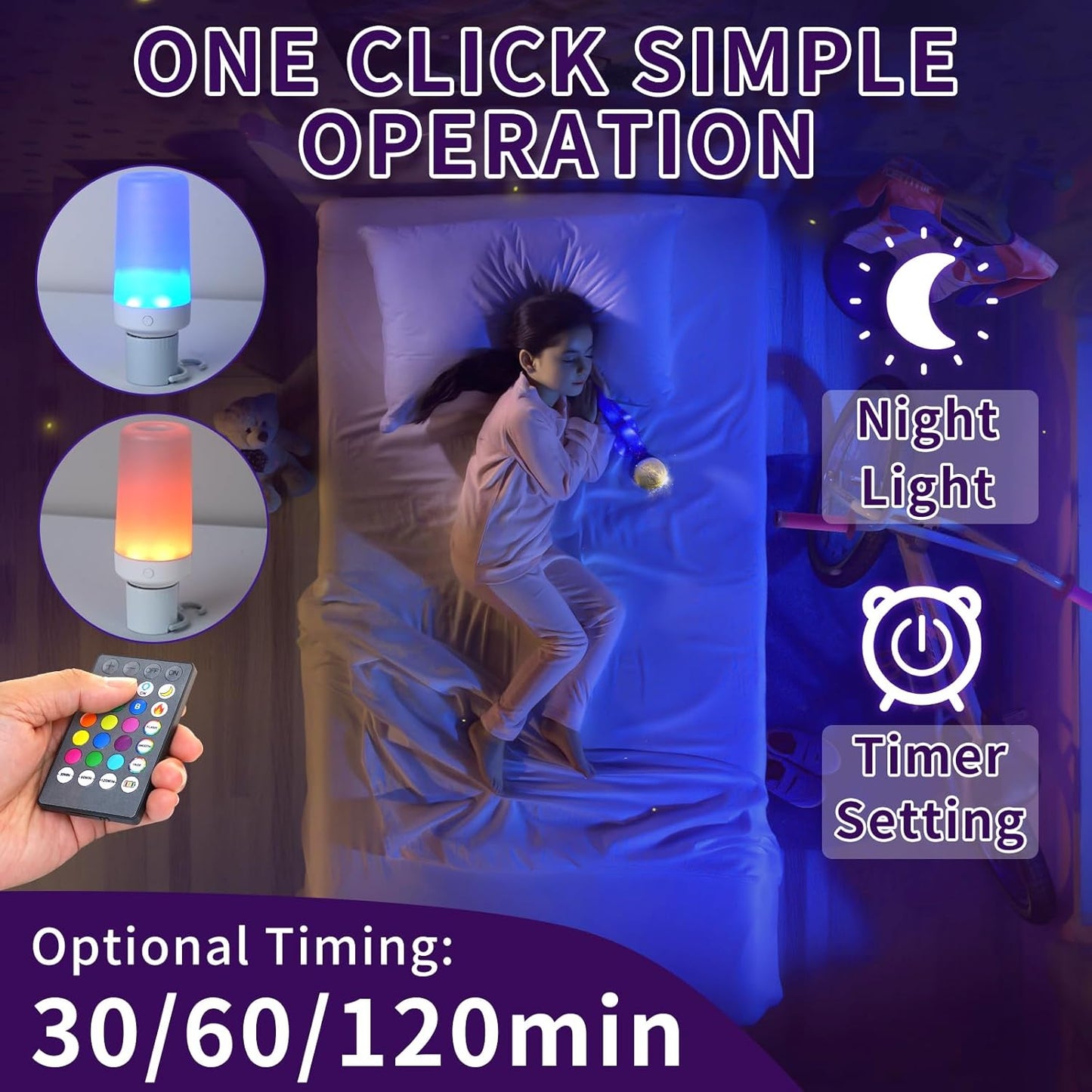 2PK Rechargeable Light Bulbs with Remote and Timer, Emergency Battery Operated Light Bulb for Lamp Sconce, Socket USB, 3 Color Temperatures + 12 RGB Colors Dimmable