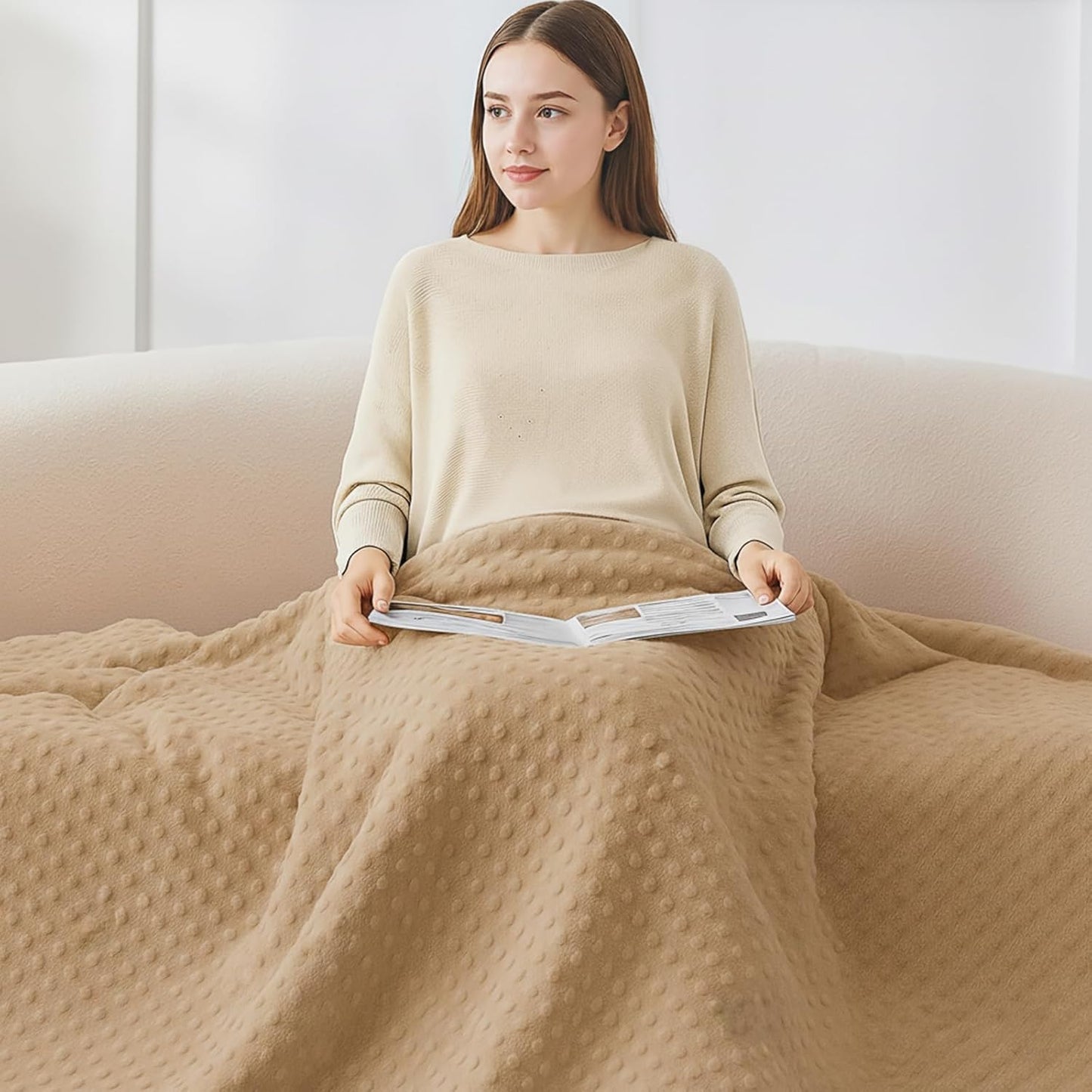 Grounding Blanket, Grounding Fleece Throw with Silver Conductive Layer - Natural Relaxation for Sleep Support, Tension Release,Comfort (Includes Grounding Cord) (Brown, 50 * 60in)