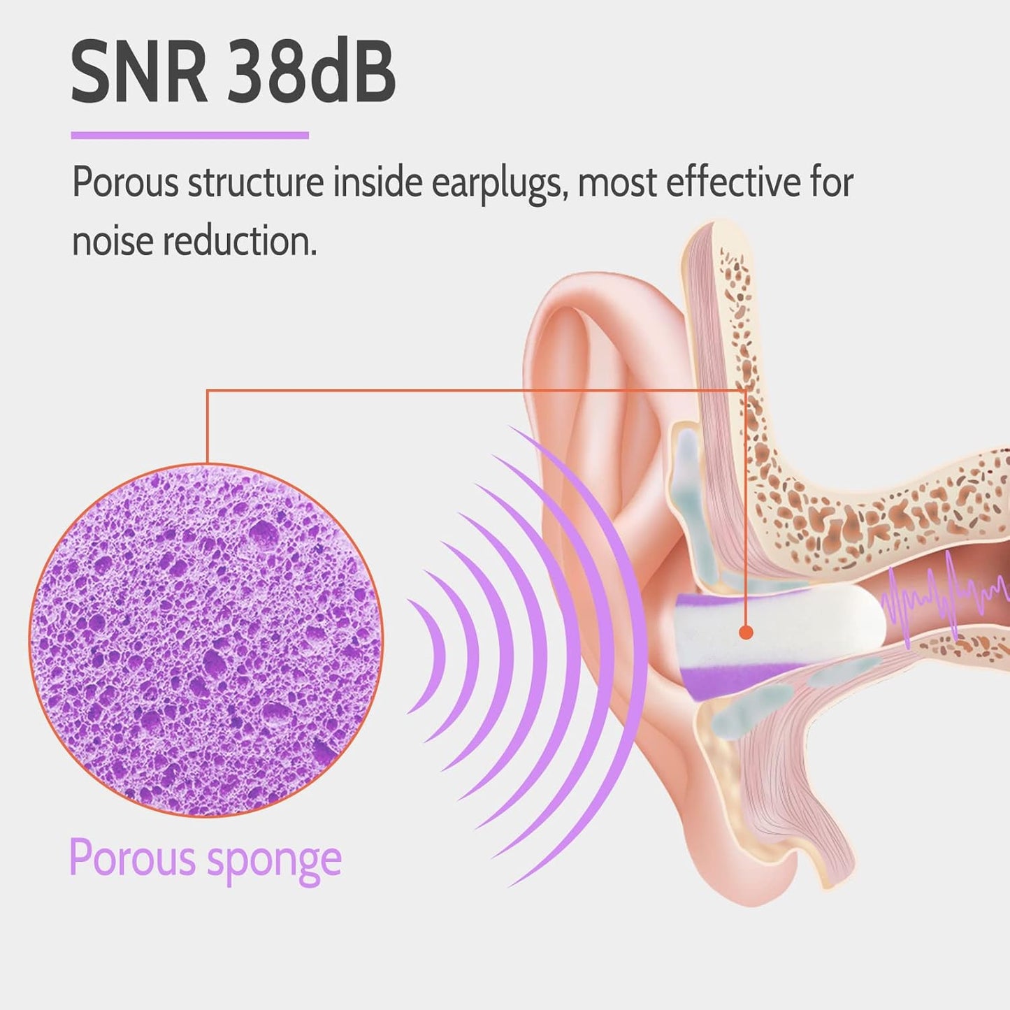 LYSIAN Ultra Soft Foam Earplugs Sleep-5 Pairs, 38dB Noise Cancelling Ear Plugs for Sleeping, Study, Shooting Range and Loud Sound Proof (Purple/White)