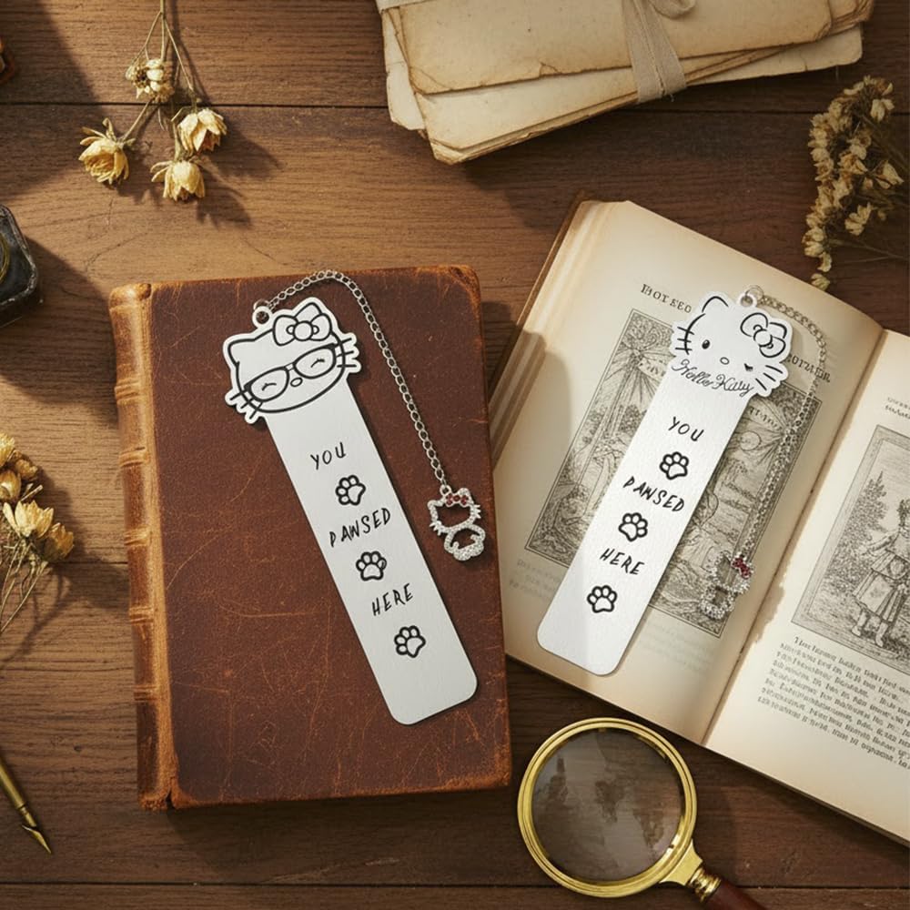 Cartoon Anime Cat Metal Bookmark,Cute Kawaii Reading Bookmark,Christmas Unique Gifts for Women Book Lovers