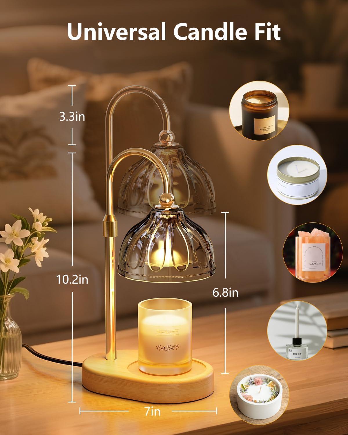 Candle Warmer Lamp, Wax Melt Warmer with Timer Dimmer, Height Adjustable, Black Lampshade, Includes 2 Bulbs, Birthday Gifts for Women, Mom, Christmas, Housewarming