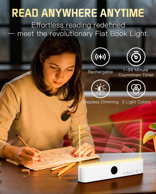 Book Light for Reading at Night Screen Flat Lamp LED Page Serene in Bed Rechargeable Smart Loght Little Lámpara Luz para Leer Libros De Noche Reader Mini Full Portable Kids Booklight (Pink)