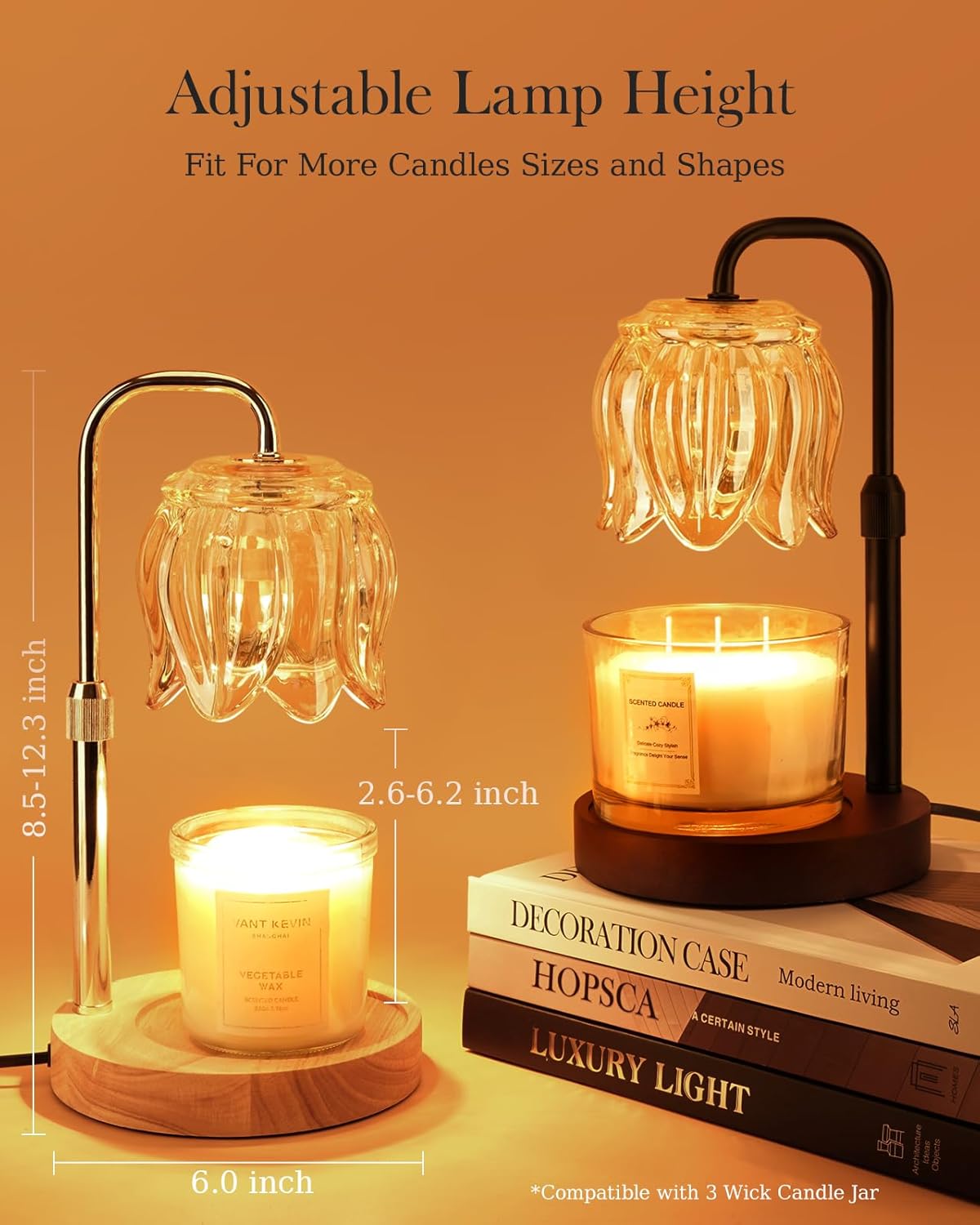Nacial Candle Warmer Lamp with Timer Dimmer, Valentines Day Gifts for Her Women Wife Mom Girlfriend Birthday Gifts House Warming Home Decor, Candle Warming Lamp Adjustable Height, Warm Oak Wood Base