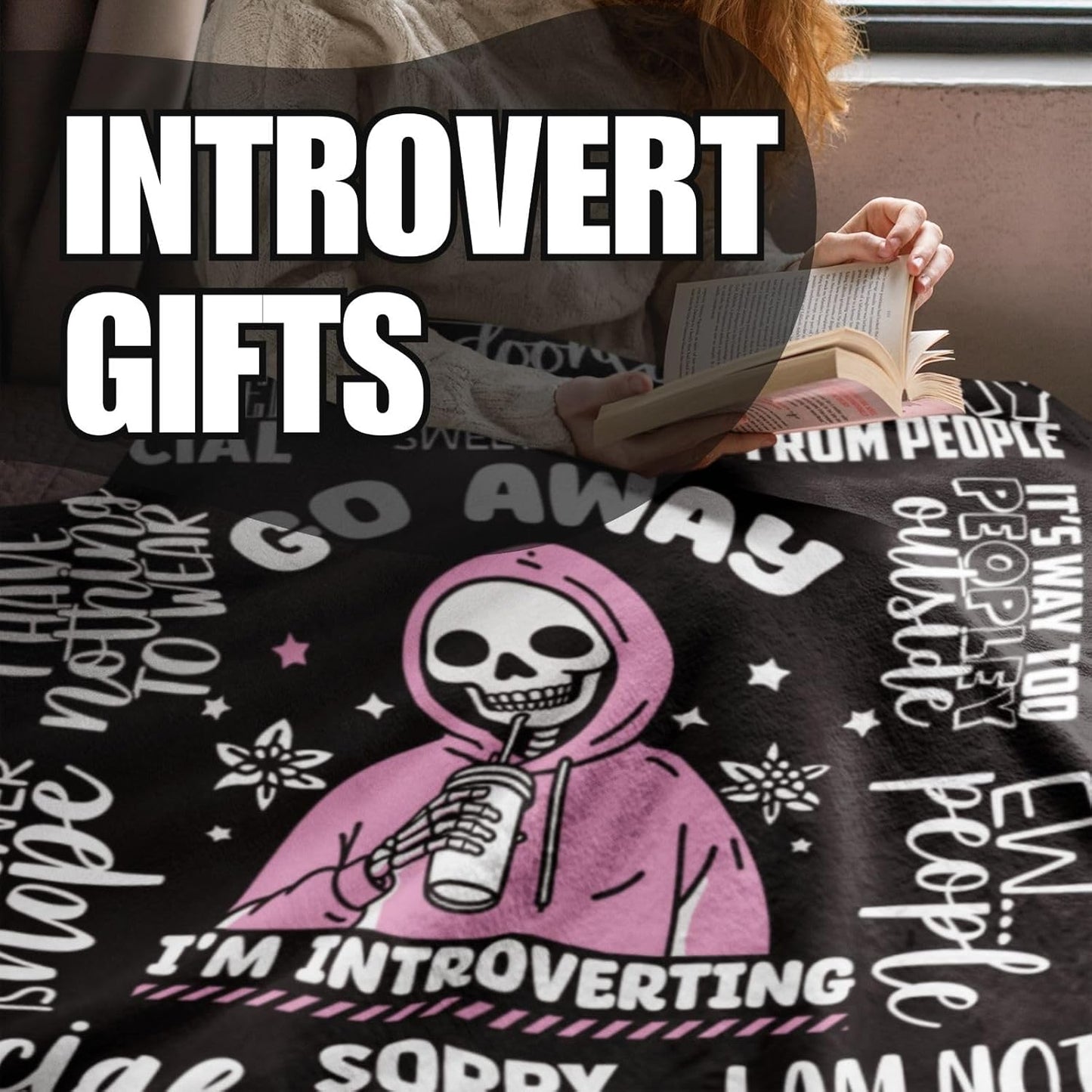 Introvert Gifts, Throw Blanket for All Seasons, Go Away I'm Introverting