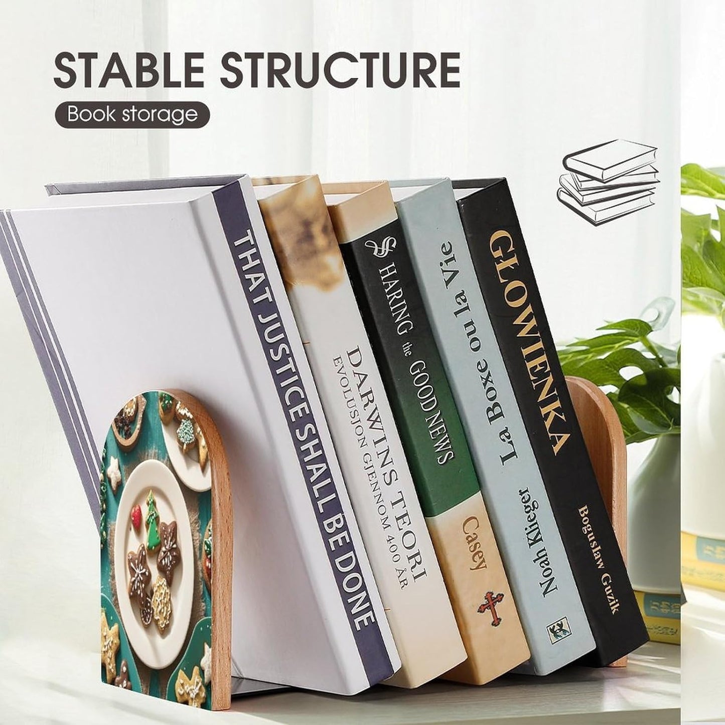 Christmas Cookies Bookends 1 Pair Heavy Duty Book Ends for Shelves Non-Skid Bookend Supports Wooden Book Holders with Metal Base Desk Organizers Books Storage to Hold Books