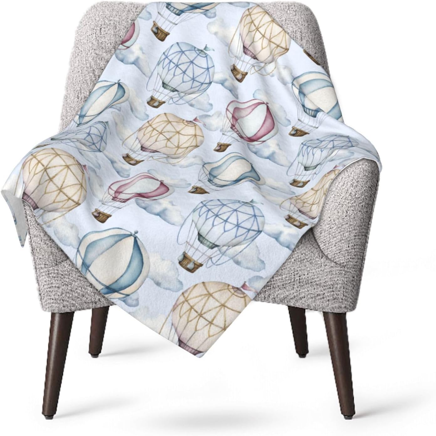 Hot Air Balloons and Clouds Bed Blanket Ultra Soft Throw Blanket All Season Warm Light Weight Cozy Plush Blankets for Home Bedroom Sofa Chair Travel, 50"X40"