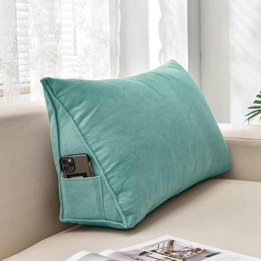Wedge Pillows Headboard Reading Pillow Triangular Backrest Pillows for Bed Rest Soft Chenille Bolster Cushion Solid Color Daybed Pillow Lumbar Support Leg Positioning, 24x14x8in, Teal