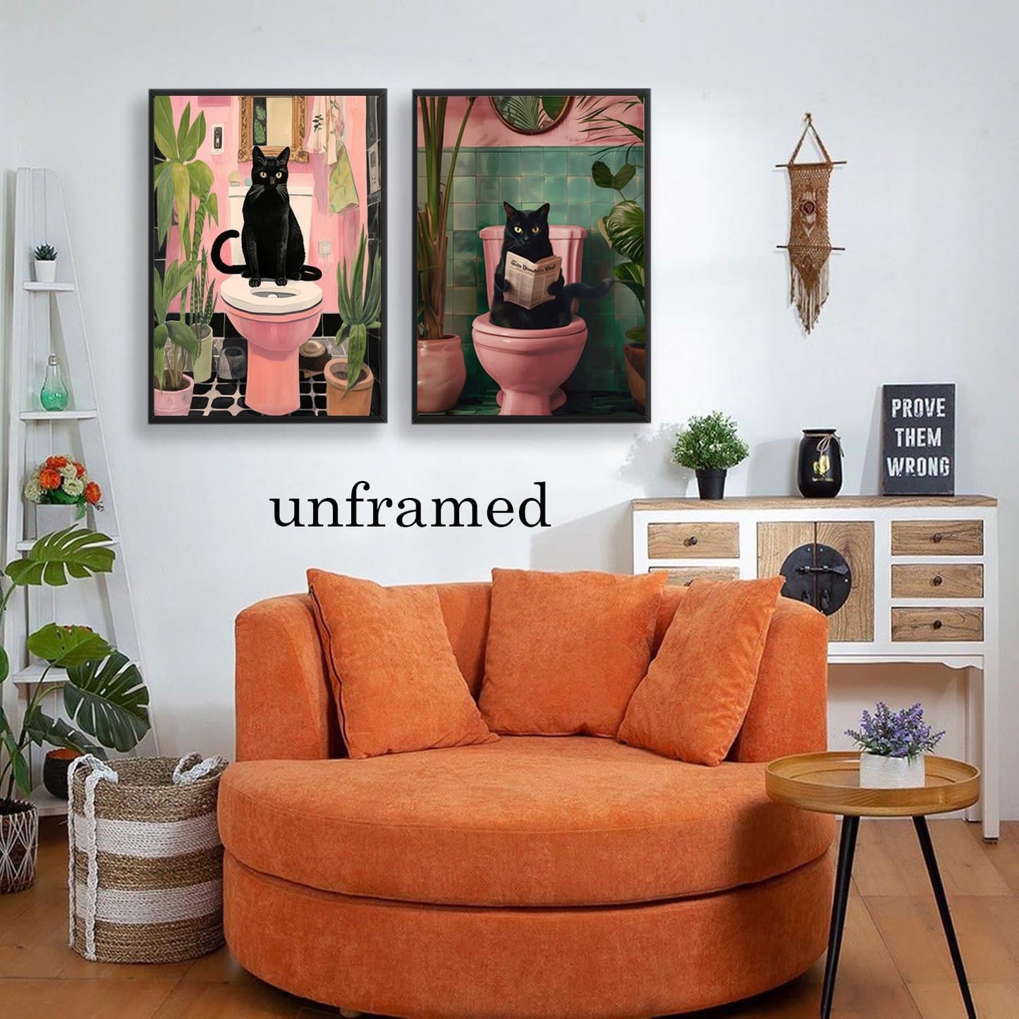 Godont Funny Cat Bathroom Wall Art.Cute Black Cat Wall Decor Paintings, Whimsical Animal Reading Newspaper on The Toilet Poster Canvas Prints Aesthetic Picture 12x16x2 inch Unframed