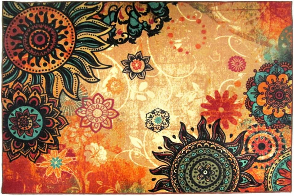 Contemporary Boho Retro Style Abstract Living Room Floor Carpets,Non-Skid Indoor Large Area Rugs,52"x75" Lotus