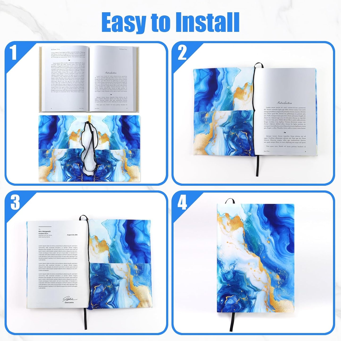 8 Pack Stretchable Book Covers, Marble Book Sleeve for Paperbacks Hardcover Textbook up to 9 x 11 in, Washable, Reusable Book Protector with Label Sticker for School Boys Girls Read Lovers