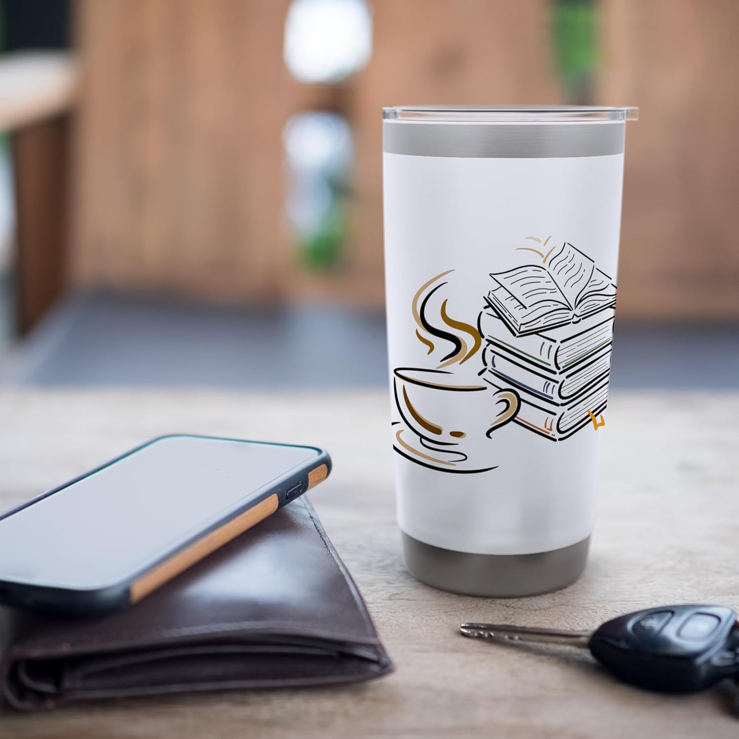 Coffee and Books Lover Gift Bookworm Reading Library Fan Stainless Steel Insulated Tumbler