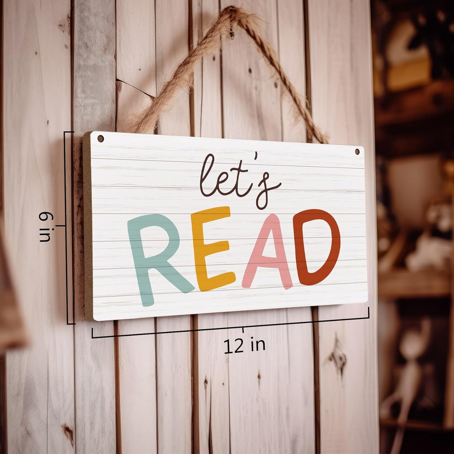huester Reading Corner, Reading Corner Decor for Classroom, Boho Classroom Home Library Let’s Read Sign Wall Hanging Decor, 12x6 inches