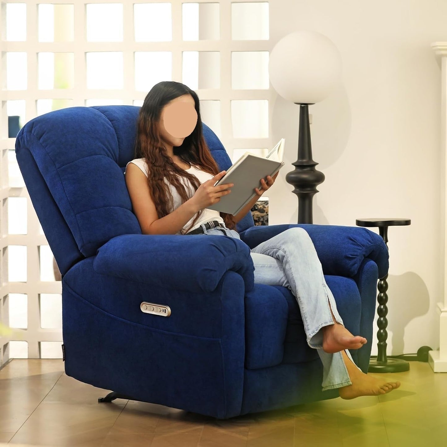 Blue Power Recliner Chair with 8-Point Massage Lumbar Heat Independent Backrest Footrest Control Electric Lift Recliners Chairs for Living Room Bedroom Study