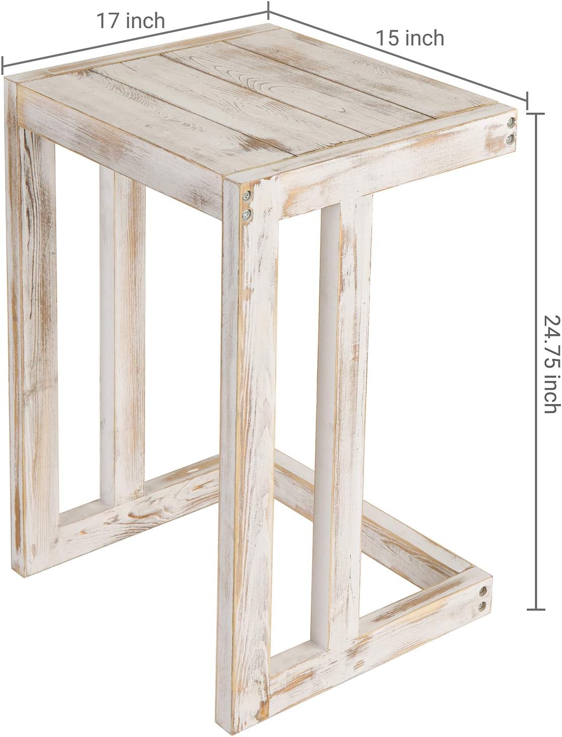 MyGift Shabby Whitewashed Wood C Shaped Side Table End Table, Under The Couch TV Table for Living Room