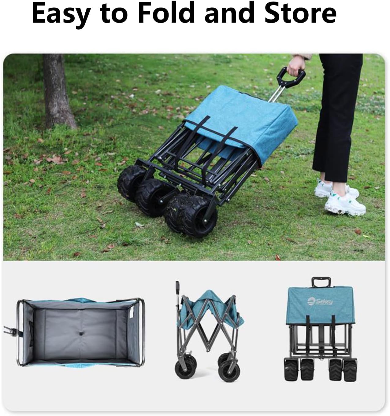 Heavy Duty Collapsible Folding Wagon Cart for Outdoor, Camping & Gardening - Portable Beach Utility Cart, 220lbs Capacity, Grey - Ideal for Groceries & Sports Activities