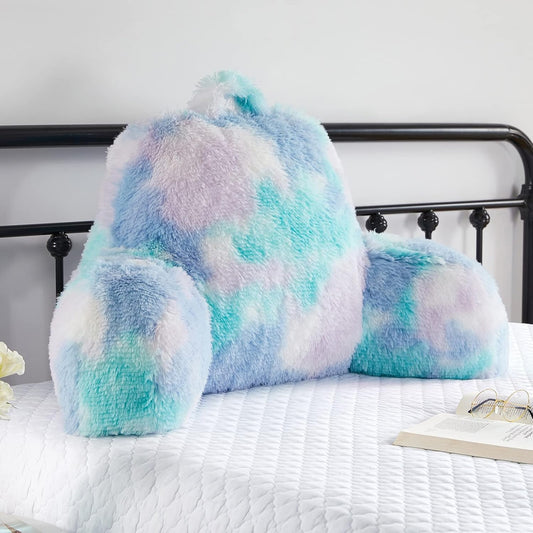 Stylish Ross Fur Adults & Kids Reading Pillow, Cozy Soft Bed Wedge Pillow with Premium Stuffing, Pastel Back Support Pillow Gift, Sit up Bolster Pillow with Arms, Bed Chair Back Cushion