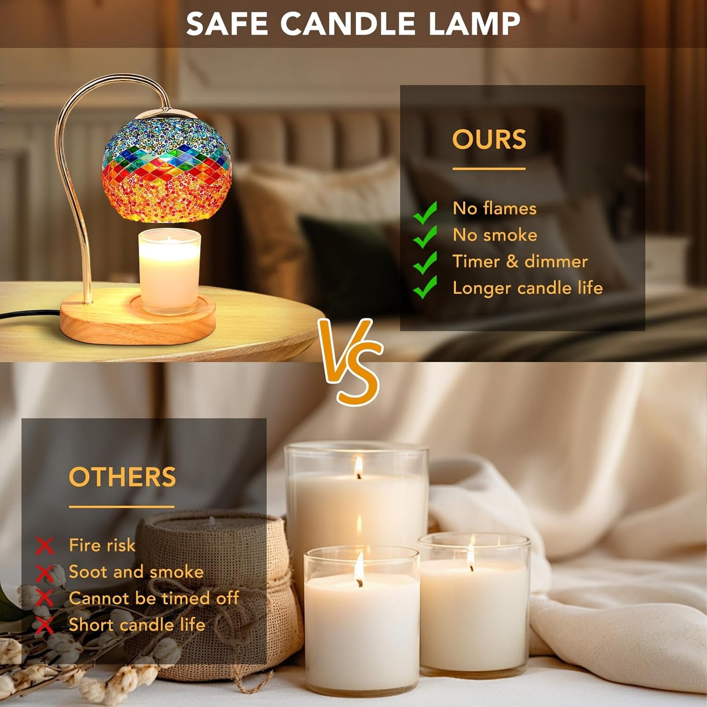 Candle Warmer Lamp with Timer and Dimmer,Electric Wax Warmer Vintage Home Decor for Scented Jar Candles,Birthday Gifts