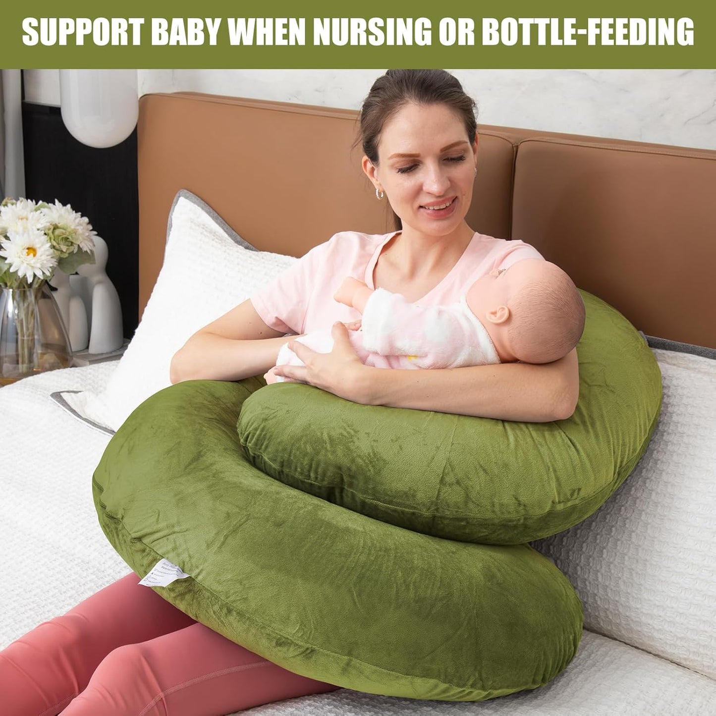Pregnancy Pillow, C Shaped Full Body Pregnant Women Sleeping Pillow for Maternity Support with Cover (Green)