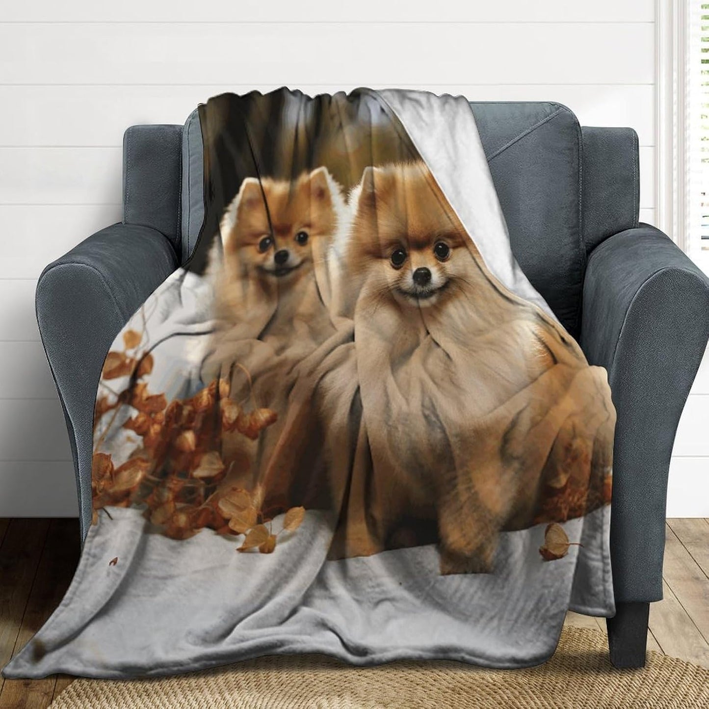Cute Pomeranian Throw Blanket for Couch Super Soft Warm Lightweight Throw Blankets Cozy Flannel Bed Blanket Cute Decorative Blankets for All Seasons Home Decor Gift 50"*60"（130 * 150cm）