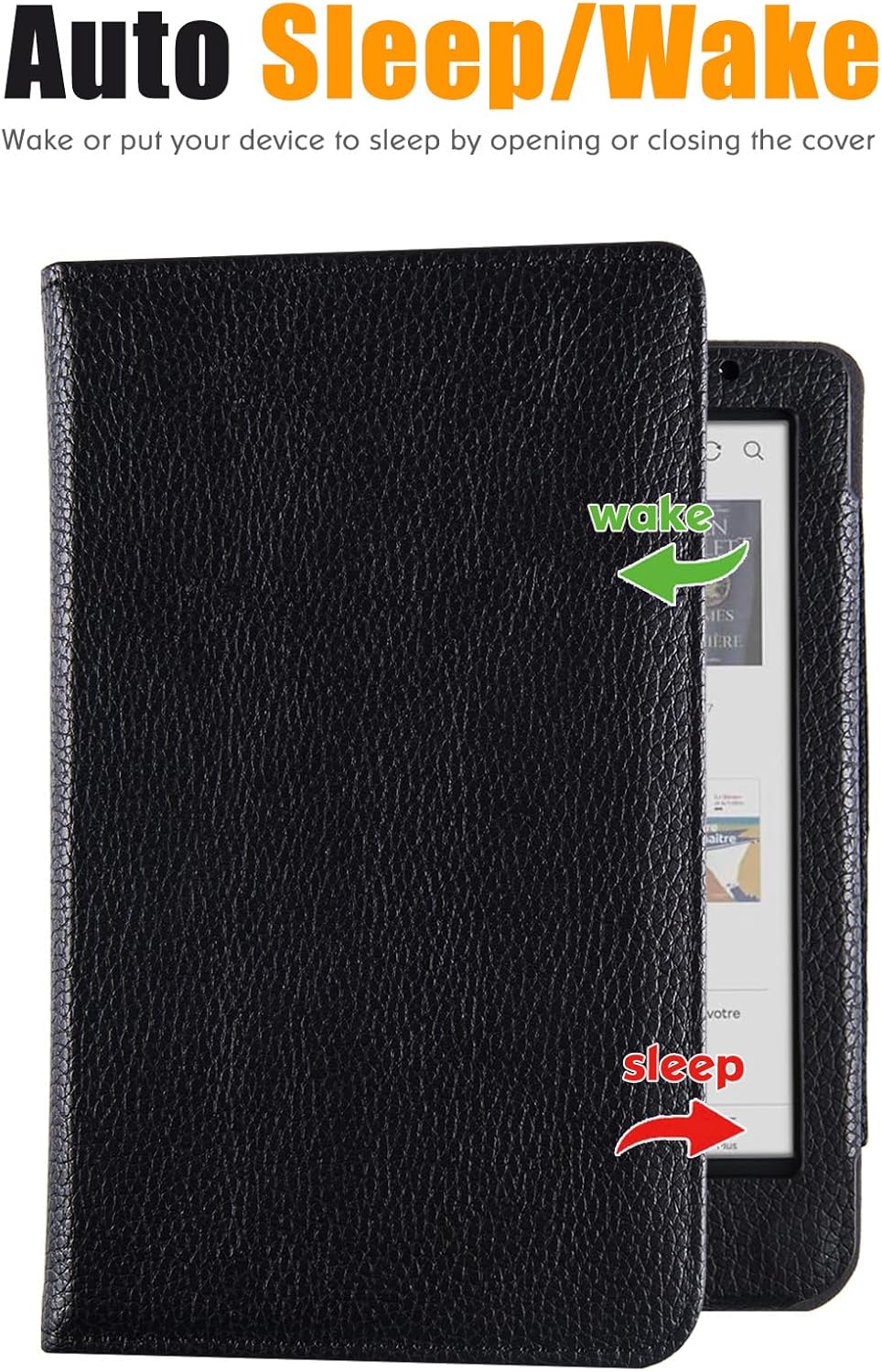 Stand Case for 6" Kobo Clara Colour (Model N367) / Clara BW (Model N365) / Clara 2E eReader - PU Leather Book Folio Sleeve Cover with Two Hand Straps and Auto Sleep/Wake (Classic Black)