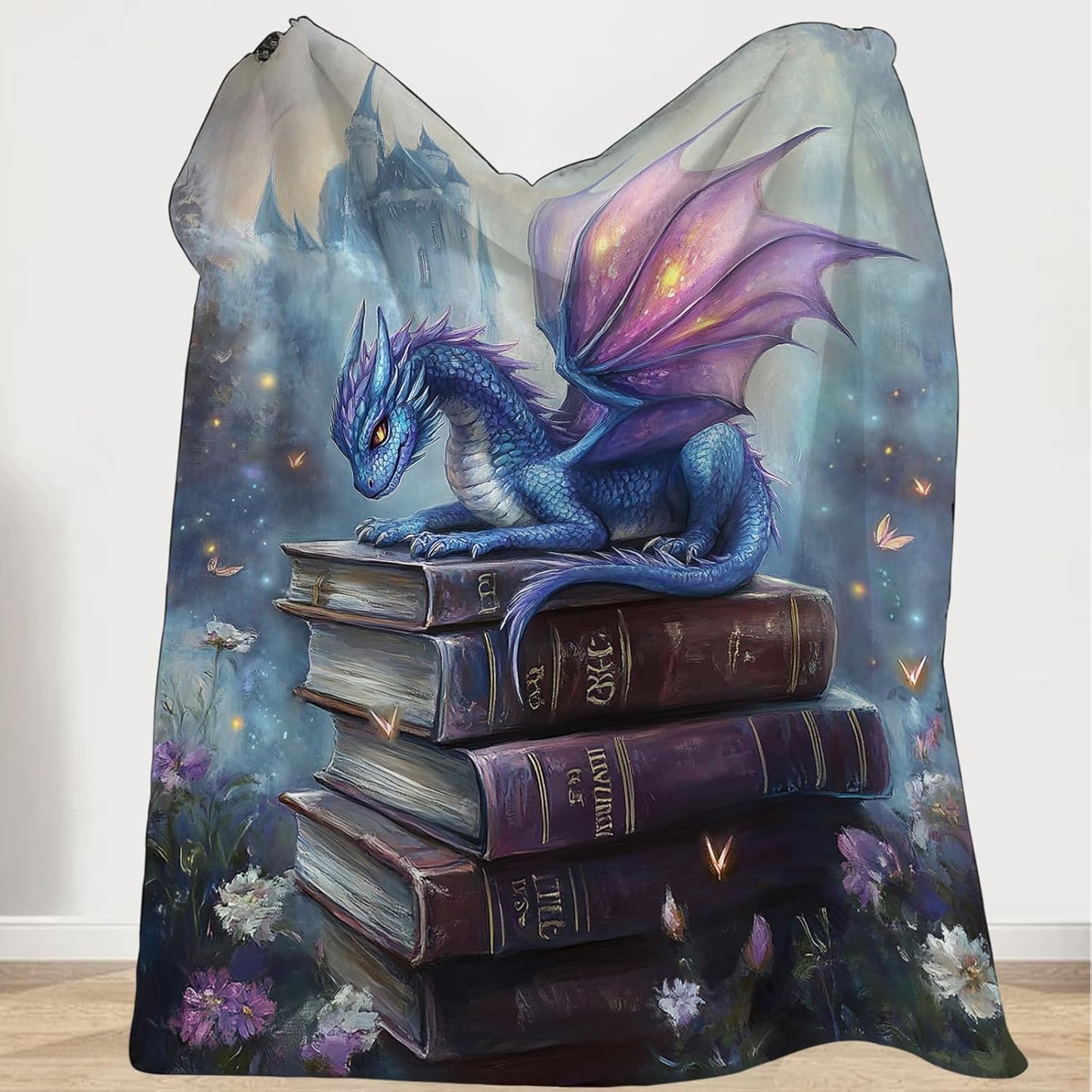 Dragon Blanket, Book Throw Blanket, Dragon Gifts, Reading Blankets, Dragons Stuff Fleece Flannel Plush for Women Men Boys Girls Lovers Adults Soft Bedding for Sofa Bed Office Home Decor 40"X50"