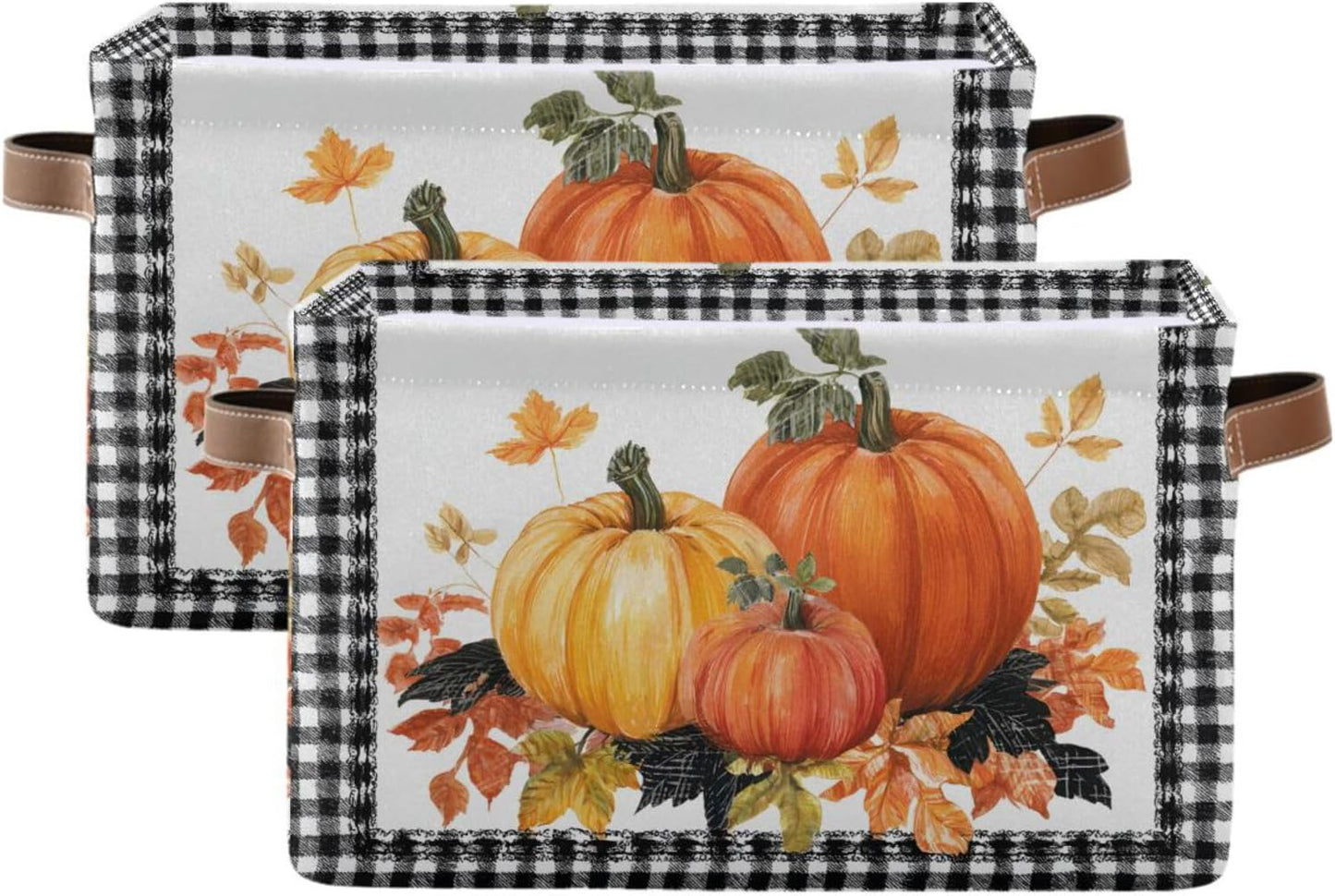 Thanksgiving Day Storage Basket, Leaves Pumpkin Autumn Foldable Fabric Collapsible Storage Bins Organizer Bag for Clothes