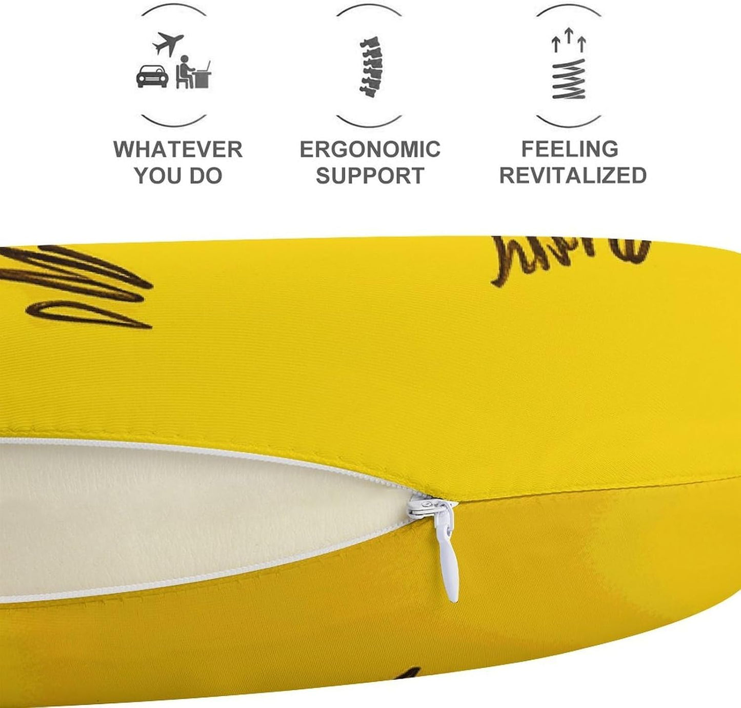 Yellow Banana Neck Pillow Memory Foam U Shaped Pillows Portable Pillows for Shoulder Travel Head Support Pillow with Concealed Zipper for Airplane Car Home Office