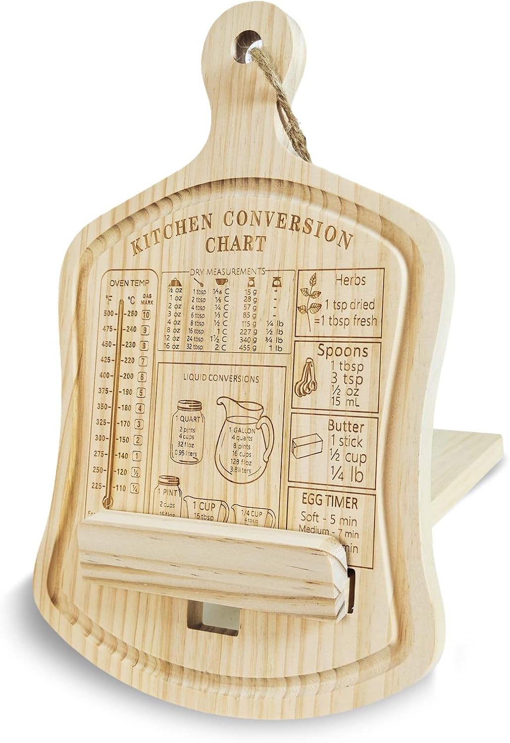 Cookbook Stand for Kitchen Counter, Recipe Book Holder with Kitchen Conversion Chart, Wood Cook Book Holder
