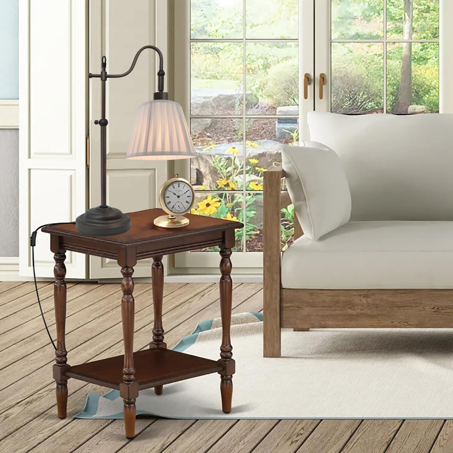 Farmhouse Table Lamps for Living Room, Vintage Swing Arm Desk Lamp with Adjustable Height, Industrial Bedside Reading Pleated Light for Bedroom, E26