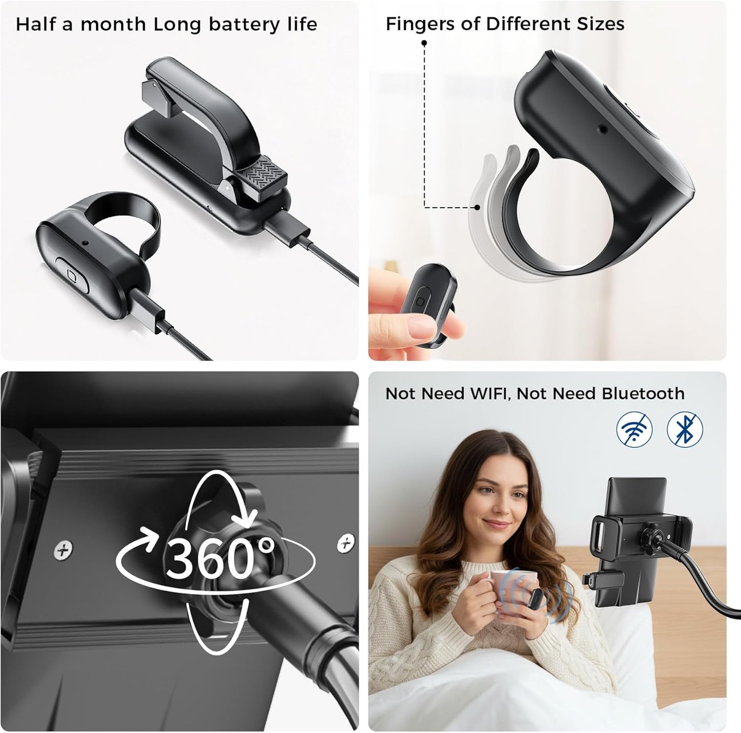 [Case-Friendly] Long Tablet Stand for Kindle with Page Turner Ring Remote, Gooseneck Holder for Reading in Bed with Clicker, eReader Accessories Gift for Readers Compatible with iPad iPhone Fire HD