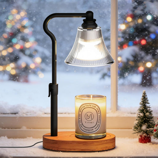 Flameless Candle Warmer Lamp, Candle lamp Warmer with Timer, Dimmable/Adjustable Height Electric Candle Warmer, Wooden Electric Wax Melt with 2 Bulbs for Scented Jar Candles Home Decor Christmas Gifts