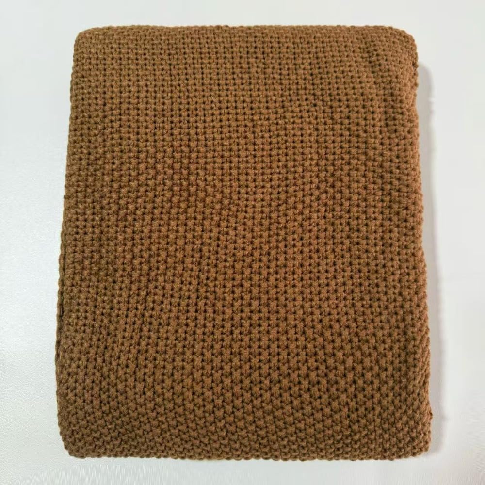 Fringe Knit Blanket Office Air Conditioning Lunch Break Blanket Wool Throw Sofa Blanket Customizable (130 * 160cm,Coffee)