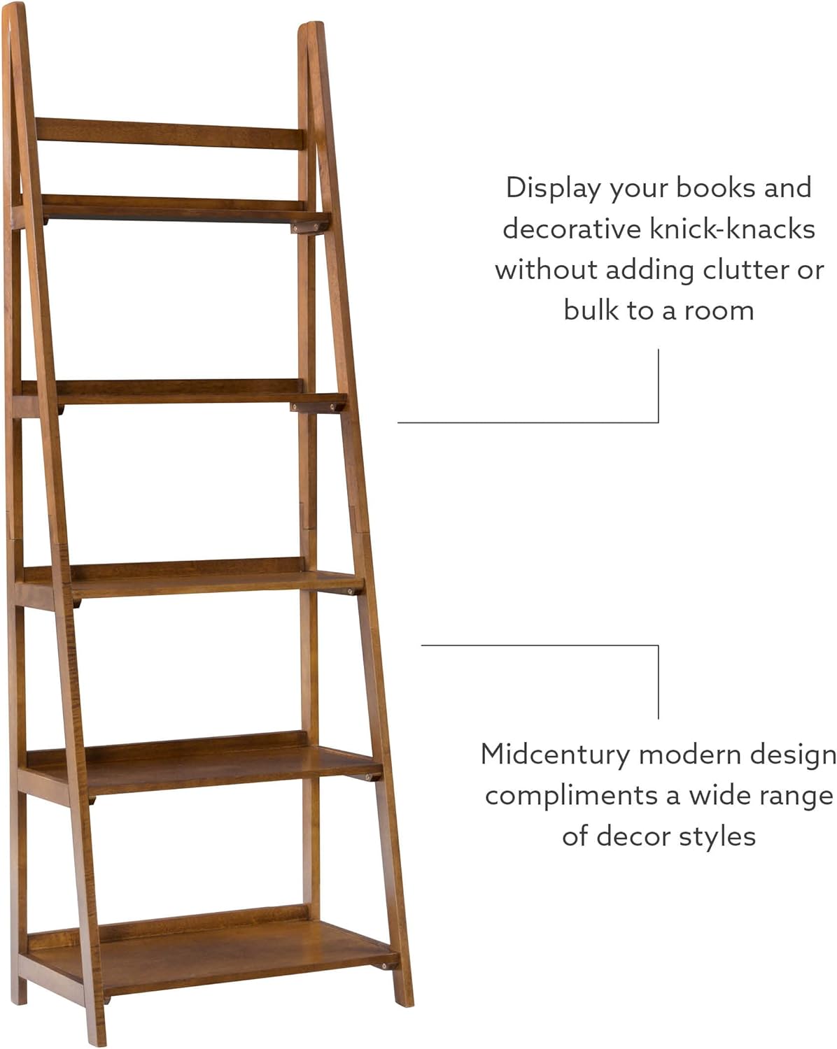 Linon Melissa Walnut Mid-Century 5 Shelf Bookcase
