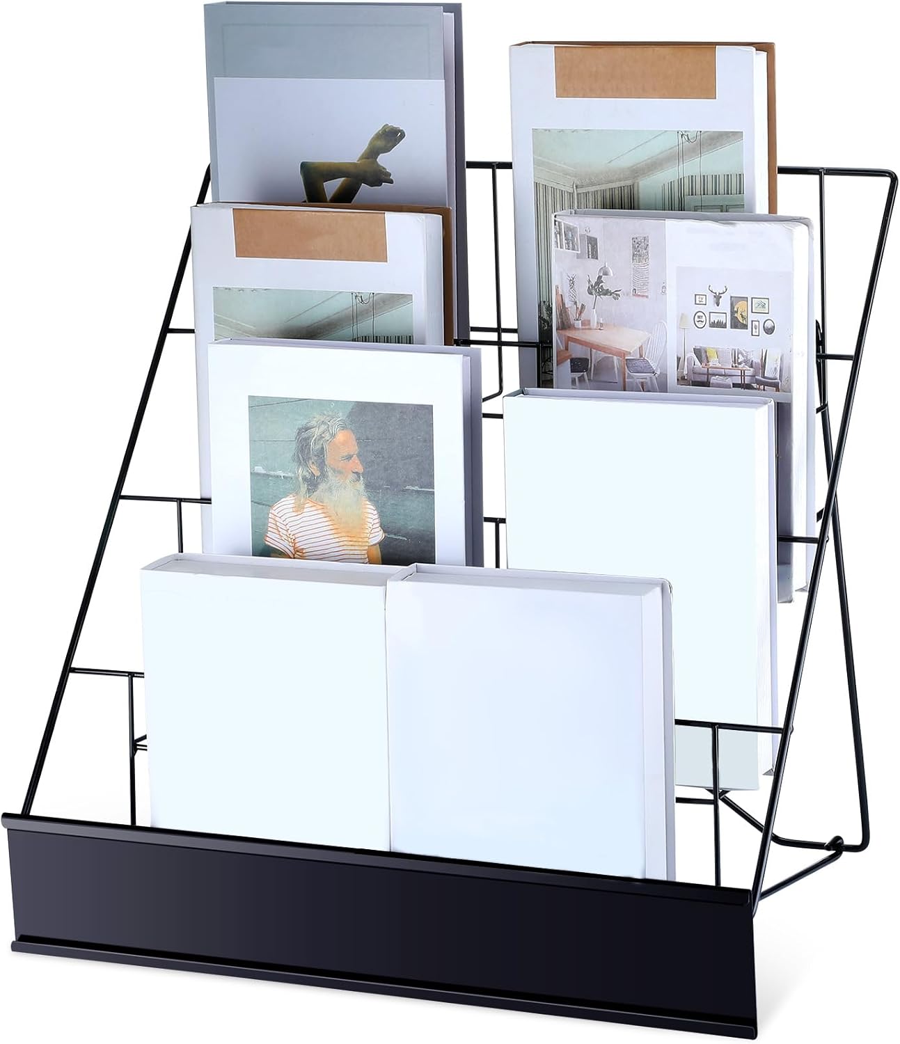 Sintuff Comic Book Display Stand 4 Tier Black Color Book Display Rack 18" Wire Tabletop Signing Cd Magazine Stand Rack Metal Countertop Decor for Retail Library Classroom Picture Literature Brochure