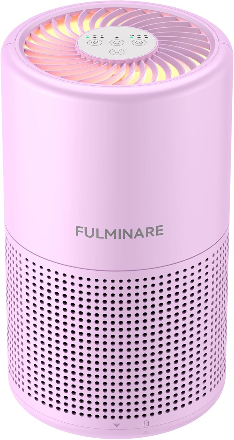 FULMINARE Air Purifiers for Home Bedroom H13 HEPA Air Purifier, 3 Speeds, Timer, 24dB, Small Mini Air Purifier with Night Light, Purple