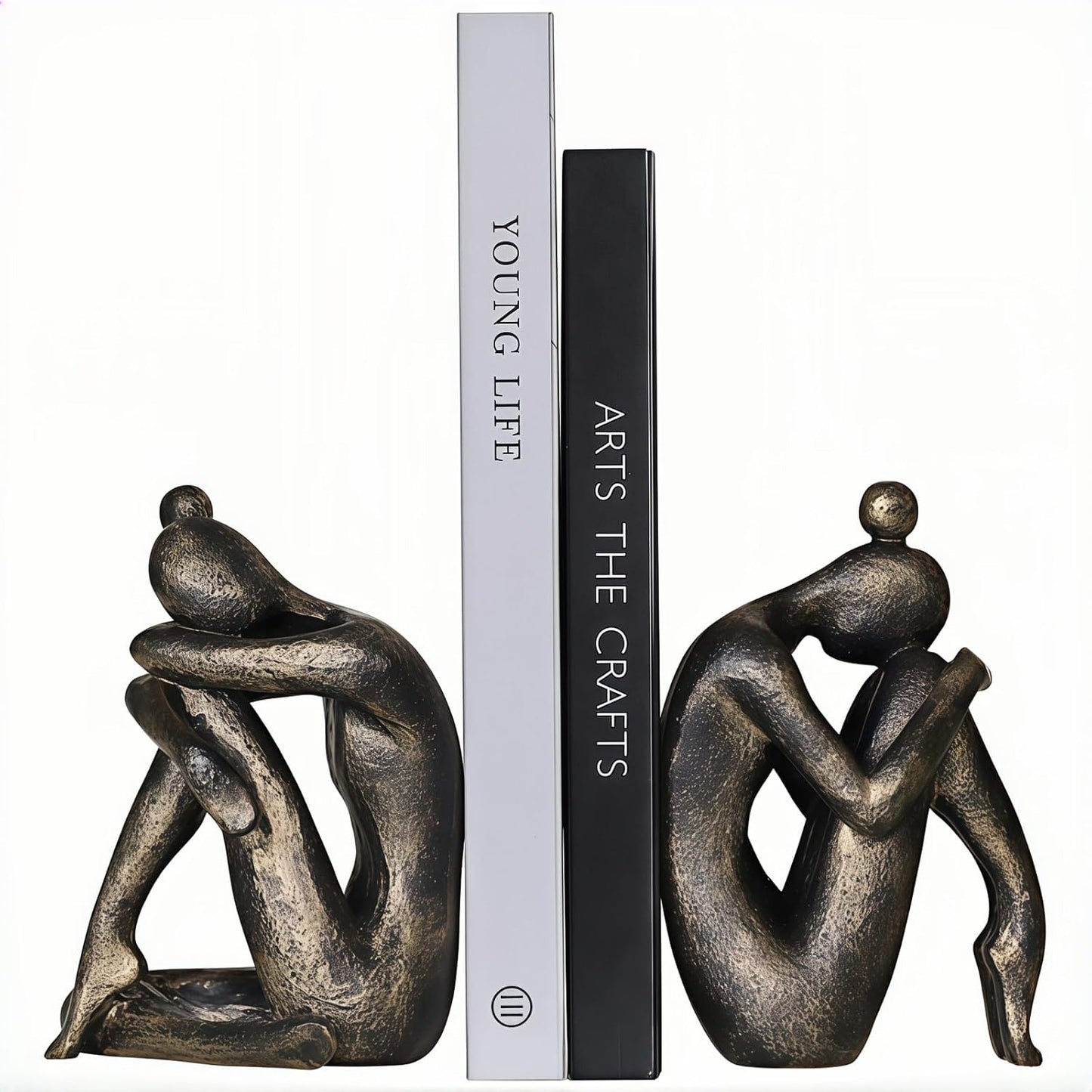 Decorative Resin Bookends for Shelves - Heavy Duty Book Ends Holder, Stopper for Office Desk, Bookshelf Organizer, Book Support (2 Pack)