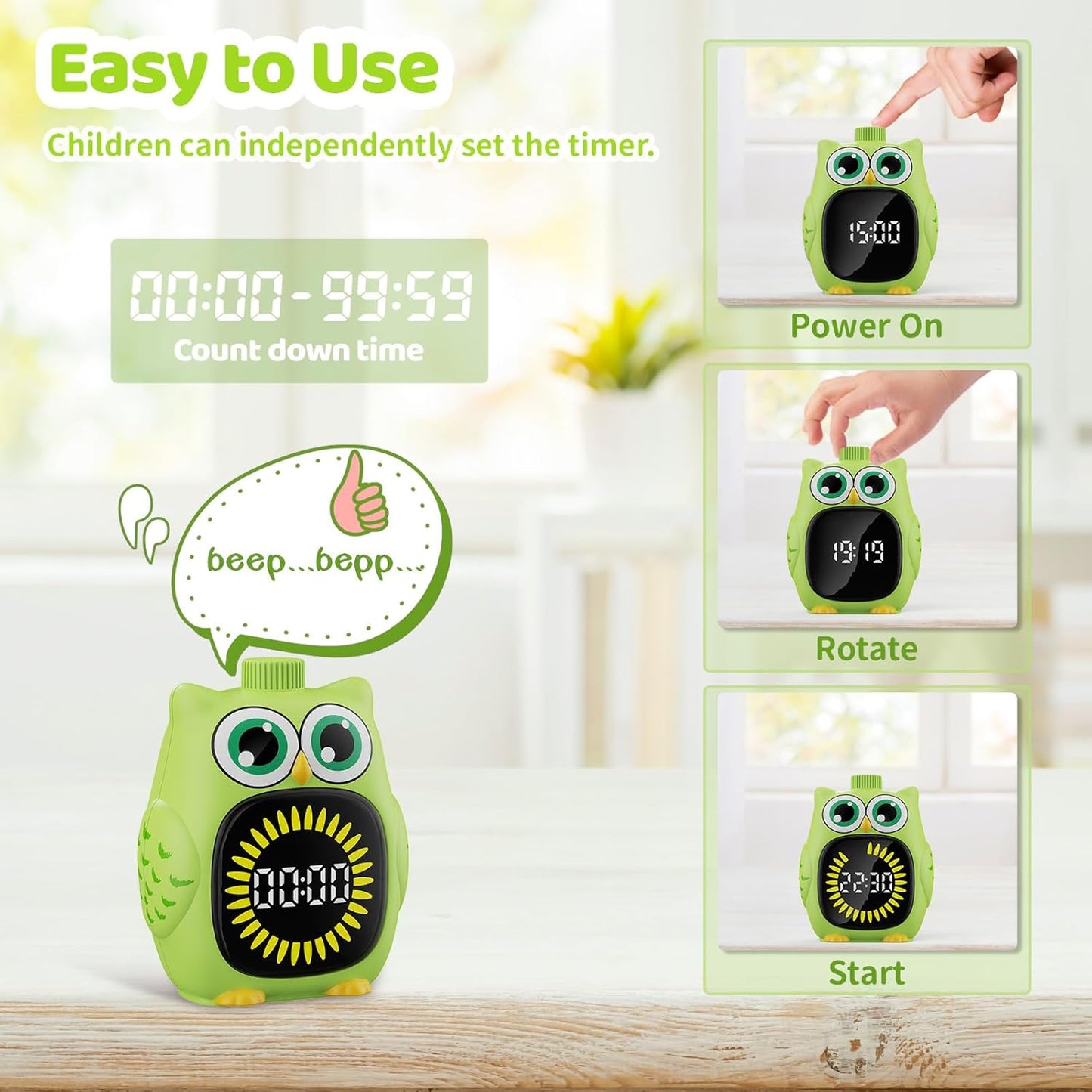 Owl Visual Timer for Kids 99 Min Visual Countdown Time for Classroom Home Kids Timer Visual with Sound or Silent Mode Time Management Tool for ADHD Autism Toddler Homework Potty Training