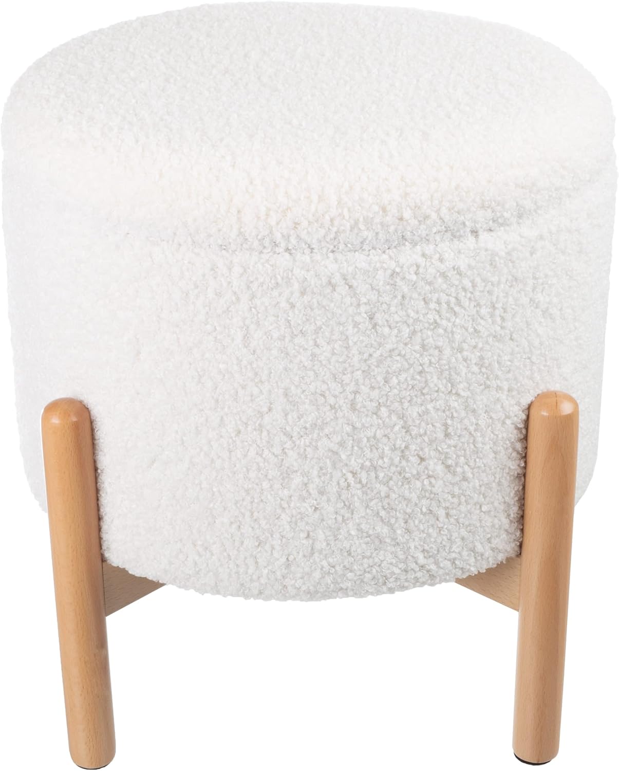 Round Sherpa Storage Ottoman Pouf with Removable Lid – Plush Couch Footrest & Hidden Organizer for Small Spaces, Dorm or Living Room by Lavish Home (White)