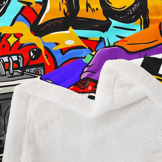 Hippie Graffiti Fleece Throw Blanket Hip Hop Radio Rock Sherpa Blanket Kids Boys Colorful Graffiti Pattern Plush Blanket Watercolor Art Fuzzy Blanket for Sofa Bed Couch Throw 50x60 Inch