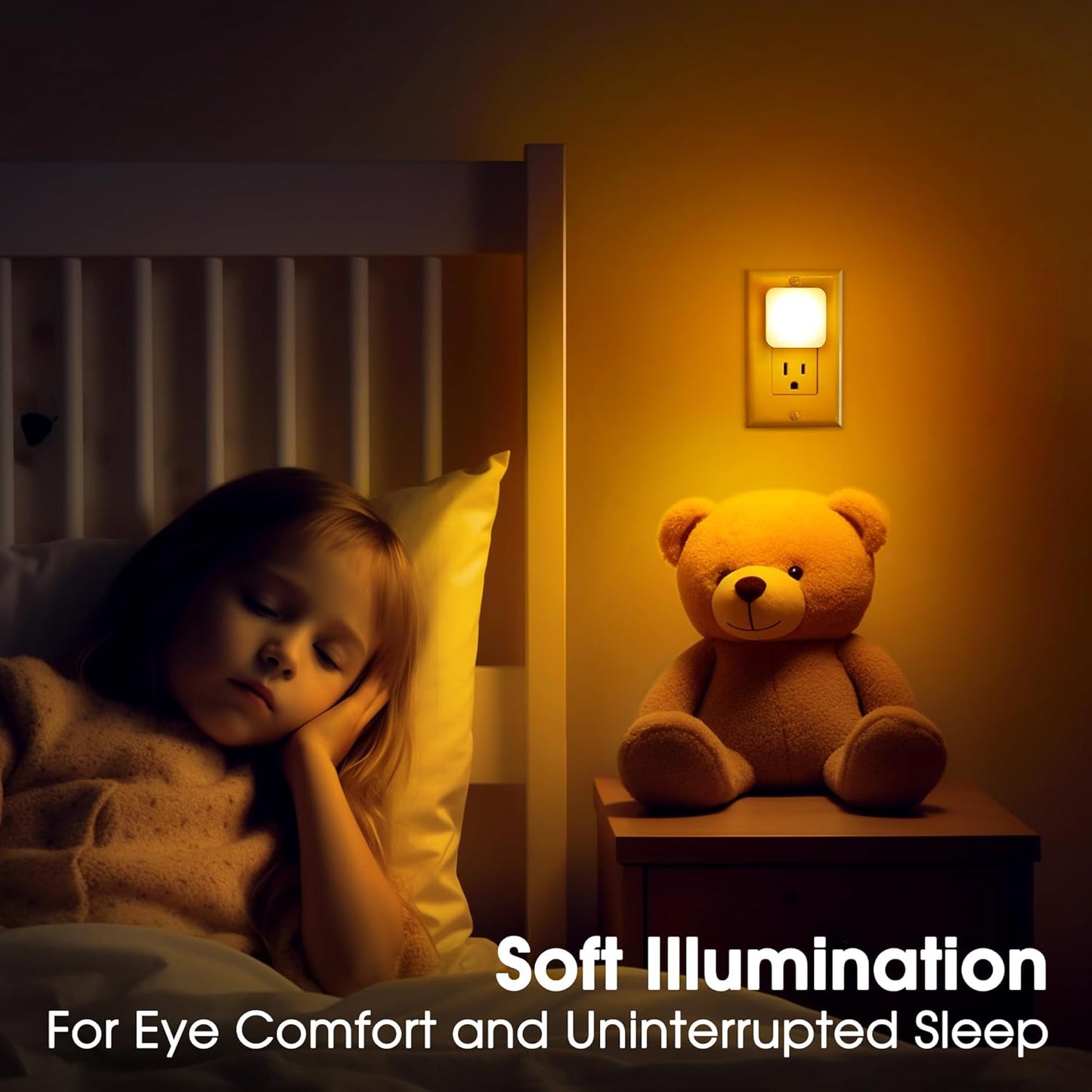 Amber Night Lights Plug into Wall, Nightlights With Light Sensor Dusk to Dawn, 0.3W Square Plug in Night Light for Kids, Amber Night Light for Bathroom Bedroom Kitchen, 2 Pack LED Night Lights