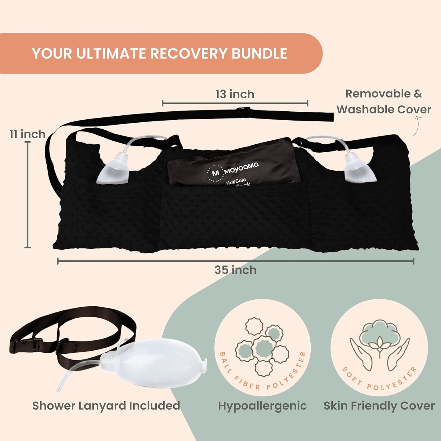 MOYOAMA Post Mastectomy Pillow – Hands-Free Protection with Secure Strap & Easy-Clean Washable Cover Breast Surgery Must Haves,Breast Reduction Recovery Supplies,Breast Augmentation