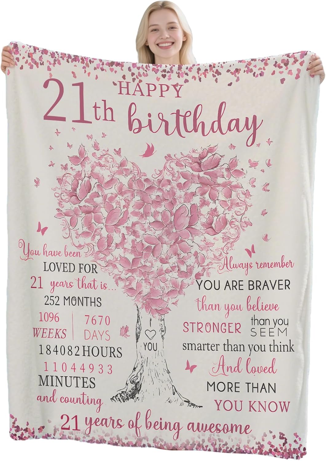 21st Birthday Gifts for Her - Cozy Blanket 50x60, Soft Throw for 21 Year Old Woman, Unique 21st Birthday Decoration Ideas, Great Present for Sister, Girlfriend, Best Friend