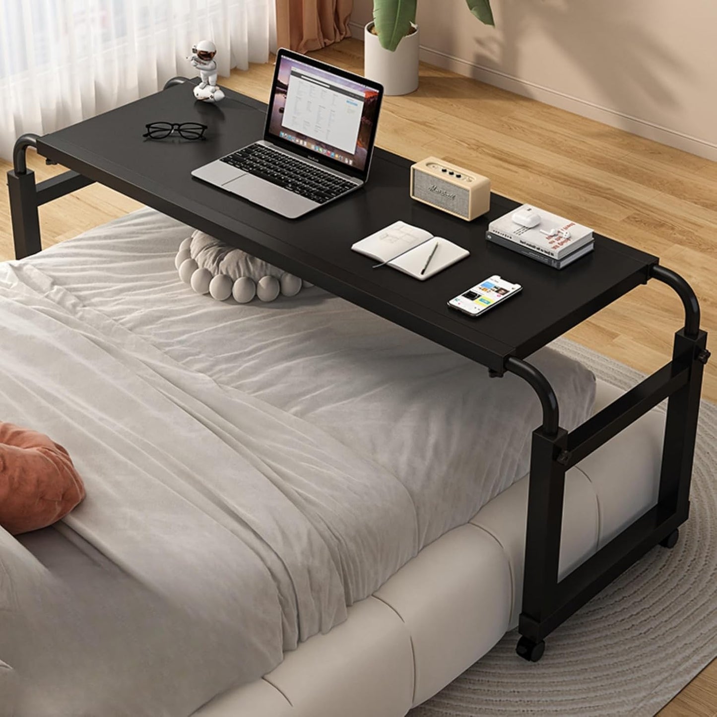 Adjustable Height Overbed Table with Wheels - Perfect Bed Desk for Laptop, Computer, and Reading - Ideal Mobile Desk with Adjustable Wheels - Suitable Over The Bed Table for Home and Hospital Use