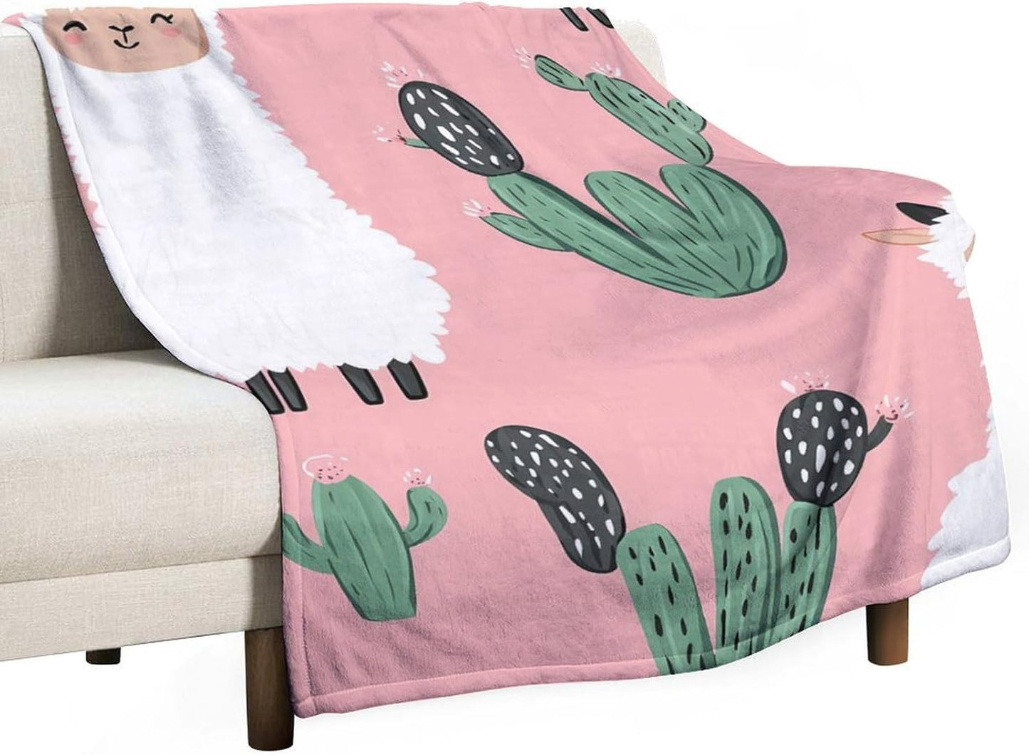 Cute Alpaca Throw Blanket for Couch Bed Plush Cozy Fuzzy Flannel Blanket for All Season 55"x70"