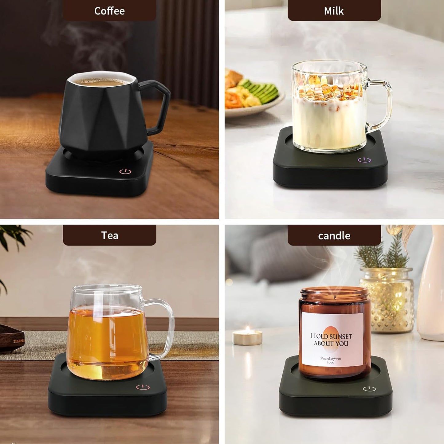 Coffee Mug Warmer, Smart Cup Warmer for Desk, 3 Temperature Control & Auto Shut Off, Electric Cup Warmer for Heating Milk,Tea,Beverage,Candle (Black-No Mug)