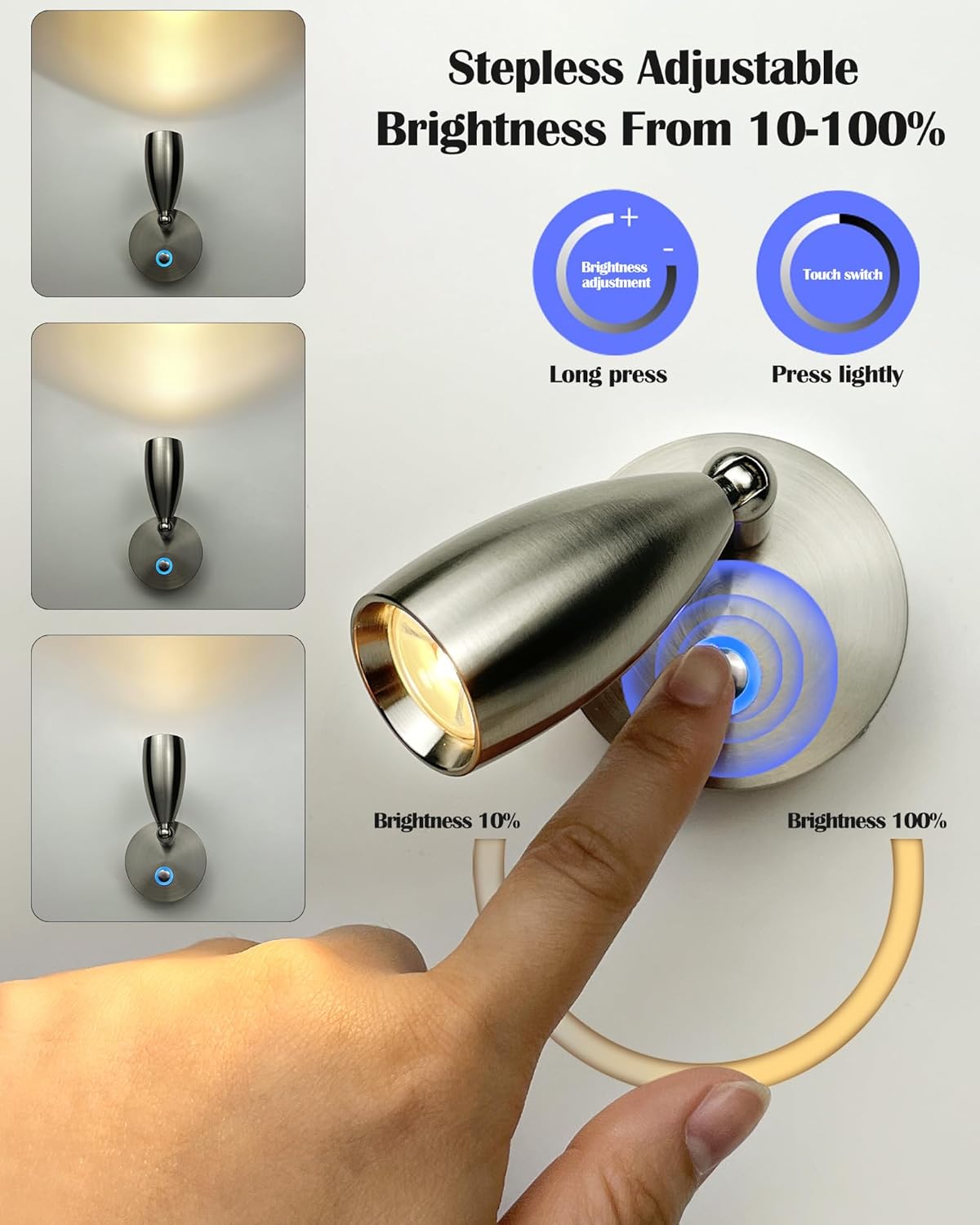 THALASSA Camper Reading Light RV 12V Fixtures Interior Lights Fixture Bedside Wall Sconce Indoor for Marine Caravan Van Brushed Nickel Small Lampholder Warm White LED 3W