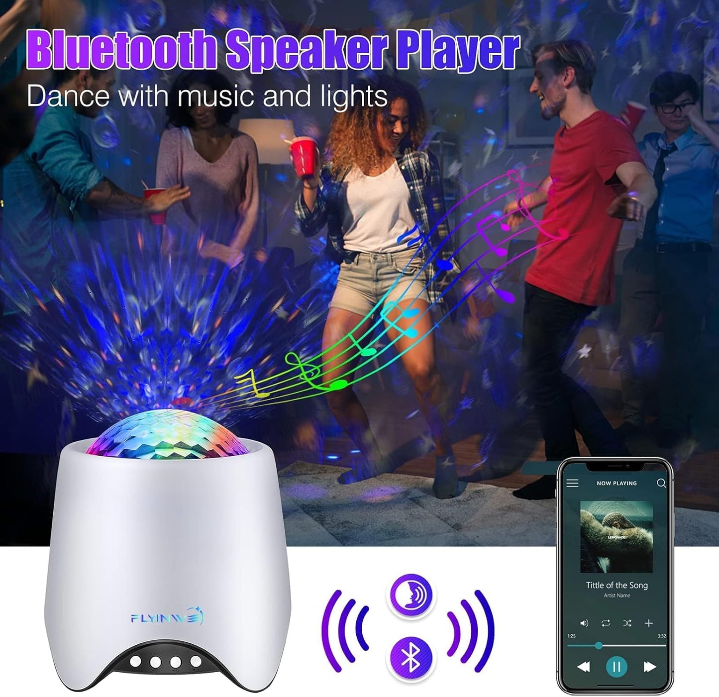 Hoom Decor Star Projector, Galaxy Projector for Bedroom, Night Lights for Kids, Ceiling Projector for Teen Girls, Night Light Projector for Bedroom, Music Speaker, White Noise Sound Machine