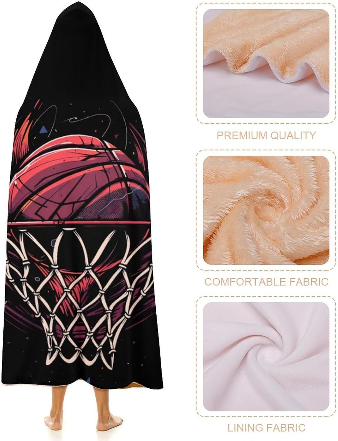 Basketball Wearable Hooded Blanket Soft Hoodie Blanket Throw Blankets Cloak