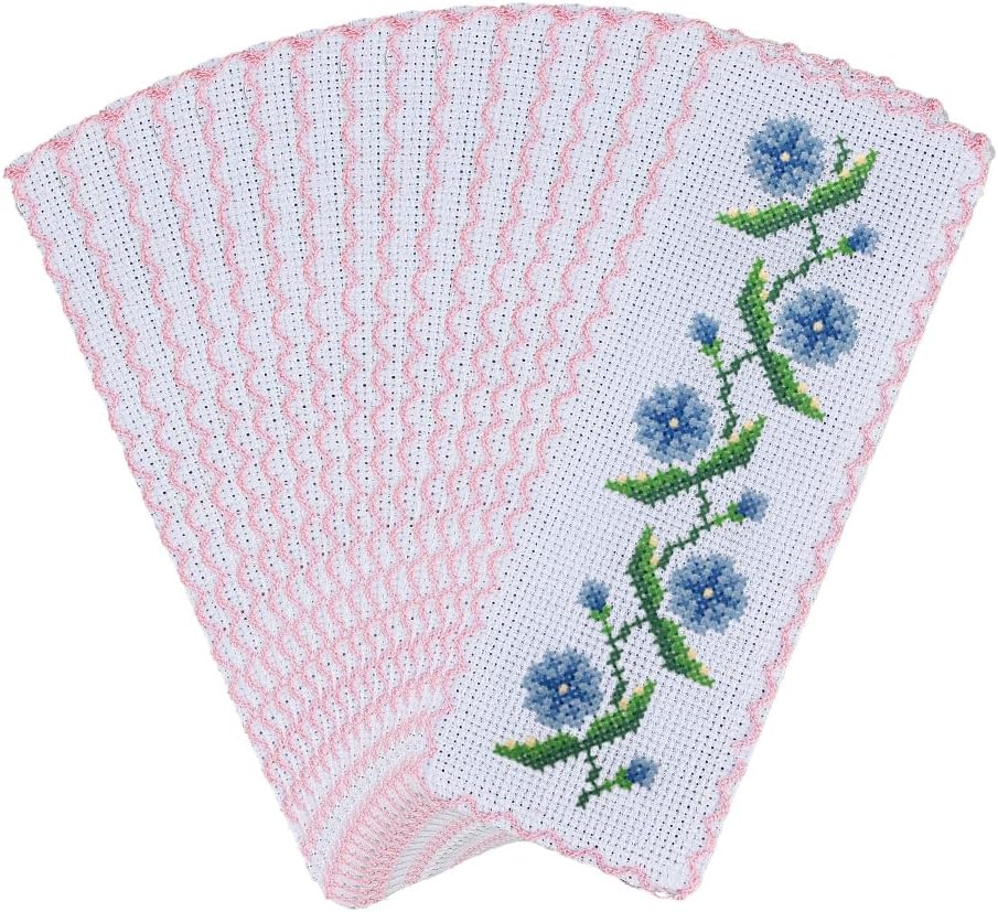 BENECREAT 15Pcs White Cross Stitch Bookmarks, 7.5x2.8 Inch Blank Cotton Embroidery Bookmarks with Pink Stitching Trim for Needlework, DIY Art Crafts, Sewing Projects