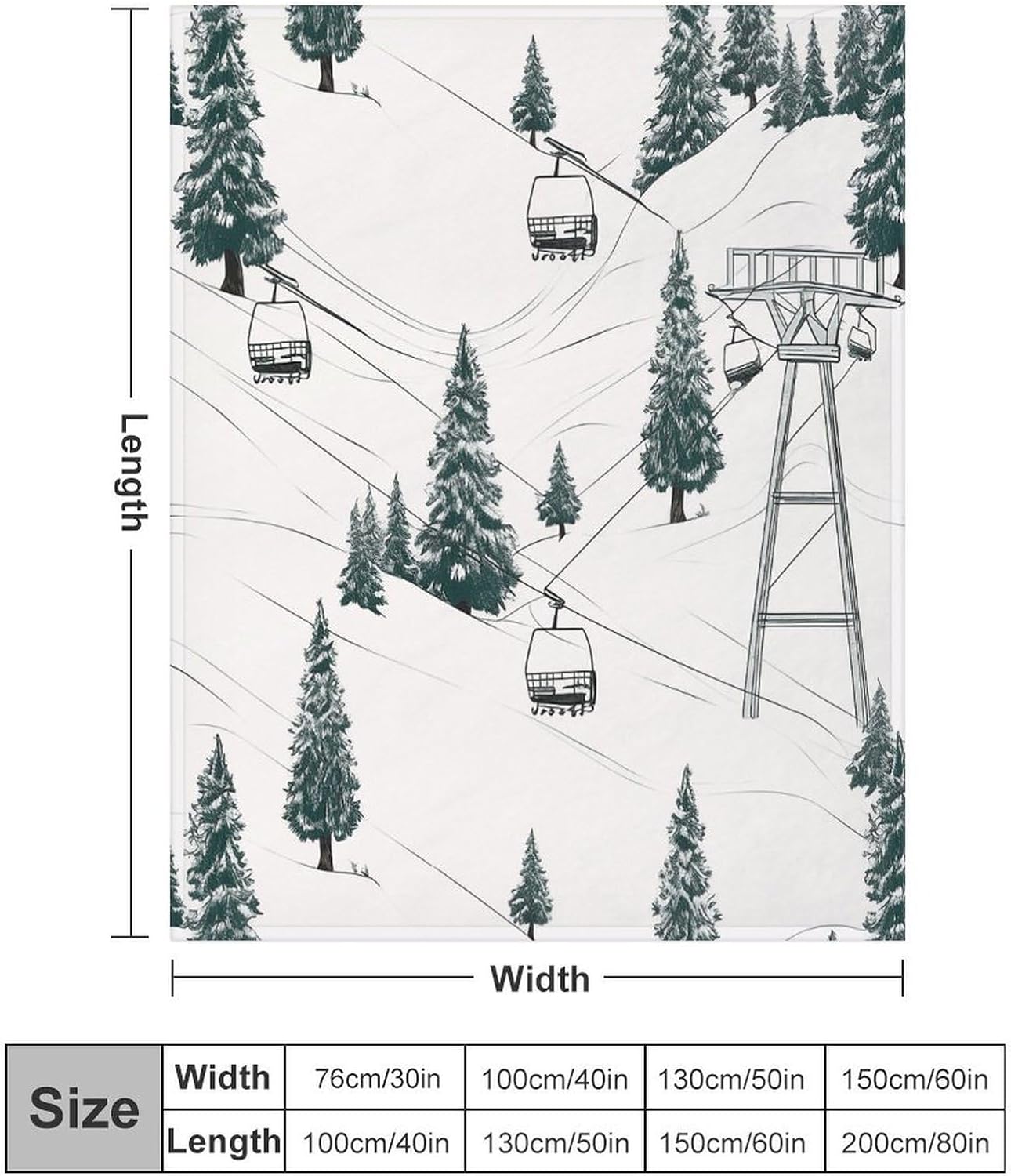 Ski Lift with Fir Tree Blanket Super Soft Lightweight Throw Blanket Cute Cozy Warm Bed Blanket Decorative Fuzzy Blanket All-Season Home Decor Gift for Sofa Couch Living Room 60"*80"（150 * 200cm）